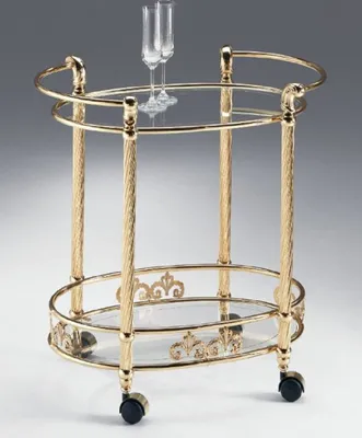 Ovaler Luxus Trolley Servierwagen mit Glasplatten Messing Schwarz Oval Luxury Serving Trolley with Glass Plates Brass Black