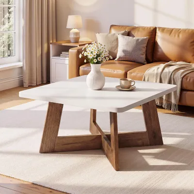 Image de Table basse carrée de 80 cm pour le salon, petite table d'appoint, tables basses modernes en bois, table basse basse, table à thé