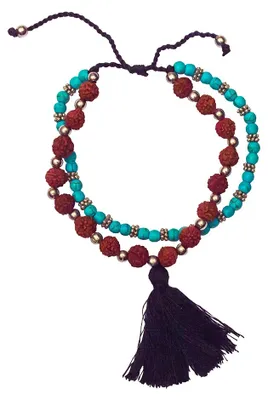 Produktbild von Armband  "Rudraksha und Türkisperlen" 2 Strang Ø 6cm verstellbar