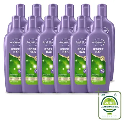 Imagen del producto de 12 botellas de champú Andrélon para uso diario, 450 ml cada una. Pack grande, 12 unidades