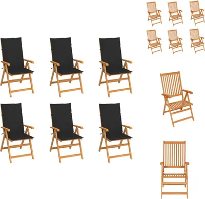 Produktbild von vidaXL Gartenstühle 6 Stk. mit Schwarzen Kissen Massivholz Teak -  Gartenstühle