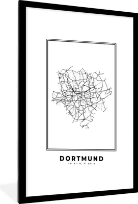 Produktbild von MuchoWow® Gerahmtes Poster Stadtplan - Deutschland - Schwarz und weiß - Dortmund - Karte 60x90 cm - Poster mit Schwarzem Bilderrahmen Wandposter Rahmen Foto Bilder - Dekoration - Wandposter Wohnzimmer - Hochwertig