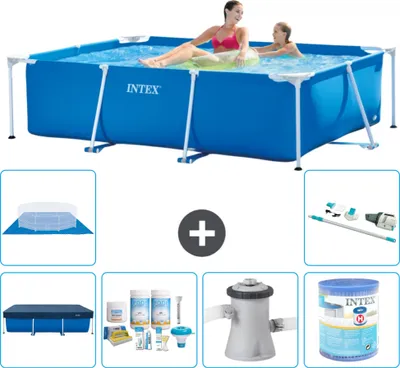 Immagine prodotto di Piscina Intex con struttura rettangolare - 220 x 150 x 60 cm - blu - include telo di copertura - pacchetto di manutenzione - pompa filtro per piscina - filtro - telo di fondo - aspirapolvere
