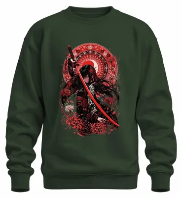 Image de Sweat à capuche pour femme, style anime, avec motif katana, Japon, samouraï, kimono, inspiration années 2000, pour amateurs de manga, couleur vert bouteille, taille XL