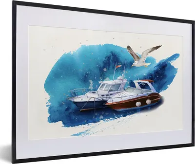 Produktbild von MuchoWow® MuchoWow® Gerahmtes Poster Boot - Vogel - Meer 60x40 cm - Poster mit zchwarzem Bilderrahmen - Schlafzimmer - Plakat in Rahmen - Drucken