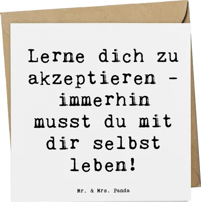 Produktbild von Mr. & Mrs. Panda Glückwunschkarte Spruch Selbstakzeptanz Lernen - Weiß - Geschenk, Selbstliebe, doppelkarte, faltkarte, Mitgefühl, Gefühle, anlasskarte, Klappkarte, Zitat