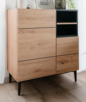 Produktbild von Kommode "Liam" in Artisan Eiche und schwarz 80 x 90 cm
