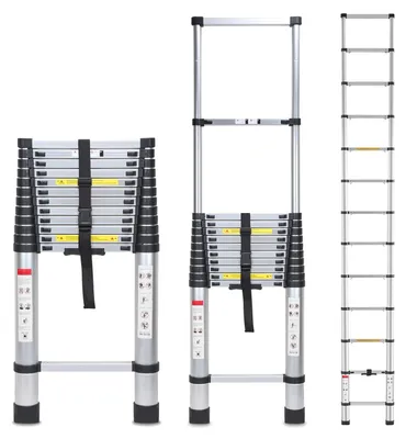 Image de Échelle télescopique - Échelle extensible - Échelle pliante - Échelle rétractable - Échelle en aluminium - 5 mètres
