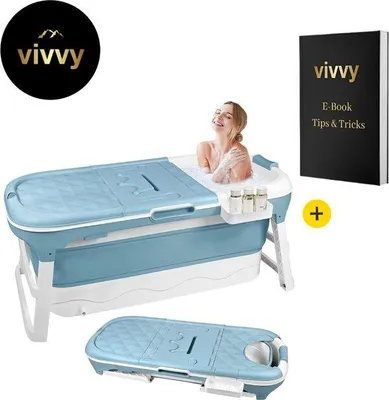 Produktbild von Famanu Faltbad 2 in 1 - Inklappbares Bad mit Deckel, Blau-Weiß, 117 x 62 x 52 cm