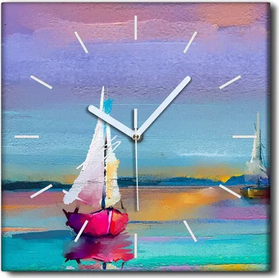 Produktbild von Coloray Uhr auf Leinwand 30x30 cm Wand Uhr Dekoration Wohnzimmer Segeltuch weiße Zeiger -Schiffe Strandboot.