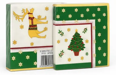 Obrázek produktu pro Elzusha – Vánoční papírové ubrousky – Motiv: sob a vánoční ozdoby – 100 kusů (33x33 cm) – 3 vrstvé
