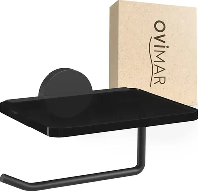 Produktbild von Papierrolhalter mit Glasplatte, schwarz, zu bohren | Toilettenpapierhalter mit Glasplatte, zu bohren oder zu kleben | Toilettenpapierhalter mit Glasplatte, schwarz | Toilettenpapierhalter, schwarz, Glasplatte