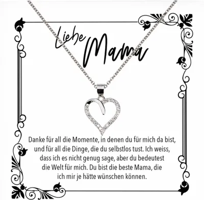 Produktbild von 22Feels Echt Silber Halskette - Liebe Mama Geschenk Geburtstag Muttertag Mutter Schmuck Set für Frauen - Herz Anhänger, Karte