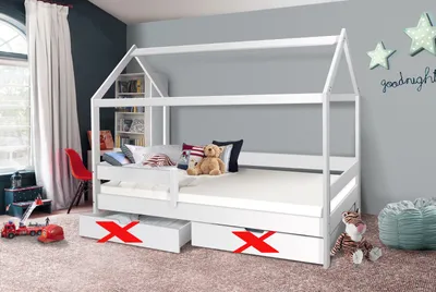 Produktbild von Hausbett  Kinderbett Massiv Hochbett Spielbett Jugendbett 90x200 cm Bett 168cm Hoch