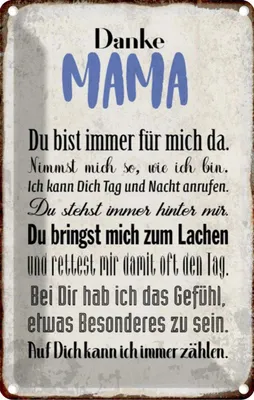 Produktbild von vianmo Blechschild 18x12 cm Danke Mama du bist für mich da Spruch Zitat