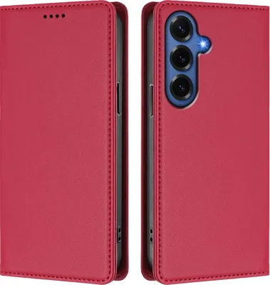 Image de Etui en cuir pour Samsung Galaxy S26+, étui magnétique en cuirPolyuréthaneavec support Rouge