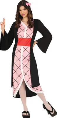 Produktbild von Ninja Krieger Kostüm Rosa Schwarz Karneval Adult Dämonische Eleganz Japan Anime, Größe: 42 - 44 (L) Farbe: Pink