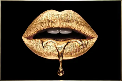 Produktbild von ArtUniverse Glasbild Goldene Lippen 80 x 120 cm