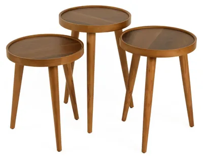 Produktbild von Skye Decor, Hochwertiger Nesting Tisch (3 Teile) - Walnuss, 100% Buchenholz, 1001