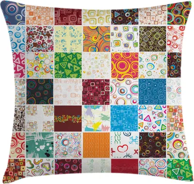 Produktbild von ABAKUHAUS Bunt Kissenbezug, Patchwork Retro Style, Klöppelkissenhüllen mit Beidseitigen Druck Farbfest Waschbar und Reißverschluß, 60 x 60 cm, Mehrfarbig