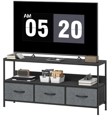 Produktbild von TV-St?nder, TV-Schrank fš¹r Fernseher bis 55 Zoll mit 3 Schubladen und Stahlbeinen, 120 x 29 x 56 cm, schwarz