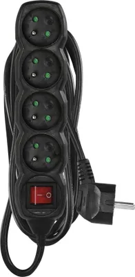 Prodlužovací kabel 5 m / 4 zásuvky / s vypínačem / černý / PVC / 1 mm2