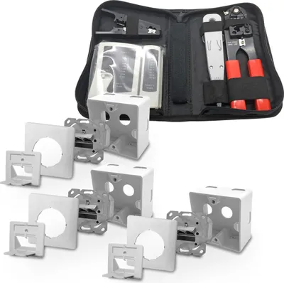 Produktbild von 3x ARLI Cat6a Netzwerkdose 2 Port + Werkzeugset ( Crimpzange + Tester + LSA + Kabelmesser )