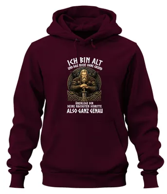 Obrázek produktu pro Jsem starý a to má svůj důvod. Mikina s kapucí "Vikingský Nor", barva burgundská, velikost S