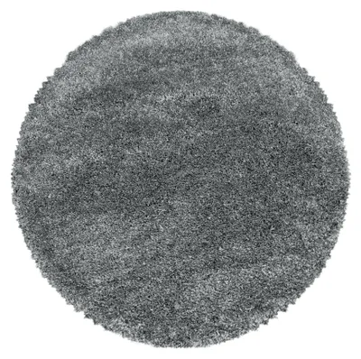 Image de Tapis pour salon, à poils longs, gris clair, forme ronde, 160x160 cm, unie, en polyester