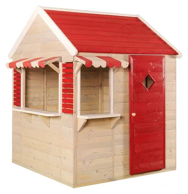 Produktbild von Wendi Toys Holz Spielhaus Dachs inkl. Markisen Natur 120x120x155 cm