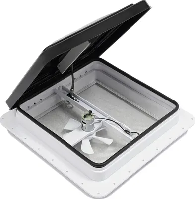 Obrázek produktu pro RV střešní otvor - ventilátor do karavanu/obytného vozu, rozměry 35,5 x 35,5 cm - síťka proti hmyzu - korozivzdorný plast - náhradní díl - černá/bílá barva