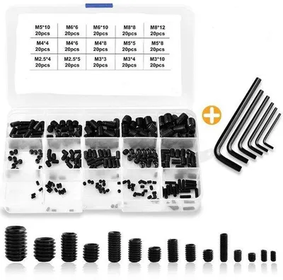 Image de Kit complet - Jeu de 300 vis à filetage M2,5/M3/M4/M5/M6/M8, avec clé hexagonale (noir)