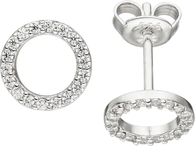 Produktbild von JOBO Ohrstecker rund 925 Sterling Silber 36 Zirkonia Ohrringe Silberohrstecker 8,6 mm