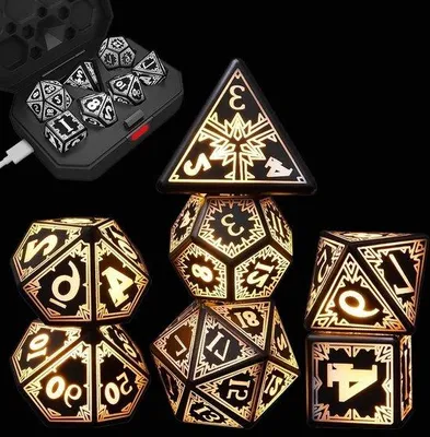 Produktbild von LED-Dice-Tray für D&D Rollenspiel - 7-teiliges Set - Leuchtet im Dunkeln