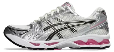 Immagine prodotto di Acquista le ASICS GEL-KAYANO 14 Cream Sweet Pink su Kicksshop. Sneaker unisex alla moda in beige e rosa, con ammortizzazione GEL e design retrò da corsa.