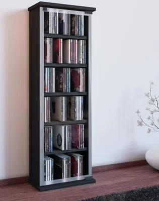 Produktbild von VCM CD Regal Holz | CD Schrank mit ESG-Sicherheitsglastüren für 204 CDs oder 72 DVDs | Maße: H. 92 x B. 31 x T. 18 cm | Blu ray Regal | CD Regal - Classic