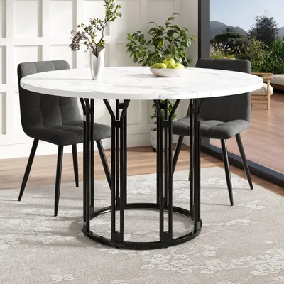 Immagine prodotto di MODFU tavolo da pranzo rotondo 100 cm nero tavolo da cucina motivo marmo, tavolo da soggiorno con gambe regolabili, tavolino per vari stili di arredamento