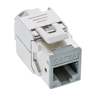 Produktbild von InLine Keystone RJ45 Buchse, geschirmt, Cat.6A, grau 8er Pack, Flach, Grau, RJ-45, LSA, Weiblich, Weiblich