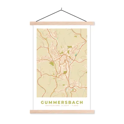 Produktbild von MuchoWow® Textilposter Stadtplan - Gummersbach - Stadtplan - Vintage 40x60 cm mit holzfarbenen Rahmen - Poster