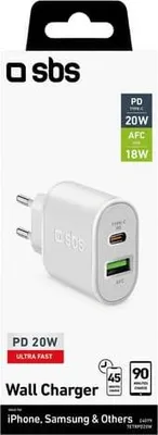 Zdjęcie produktu dla Ładowarka sieciowa SBS Dual USB/USB-C 20W