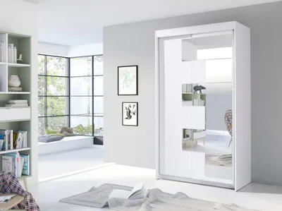 Produktbild von Kleiderschrank Schiebetürenschrank SZACH 120 mit Spiegel Weiß
