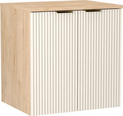 Zdjęcie produktu dla WENA Szafka pod umywalkę z drzwiczkami 60 cm, ryflowane fronty, metalowe uchwyty w kolorze złotym (kolor: kaszmir/orzech)