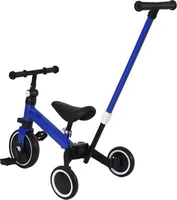Image de 3 en 1 Vélo de course Tricycle d'enfant Tricycle d'apprentissage avec barre de poussée pour enfants de 1 an à 4 ans Bleu