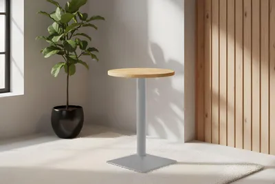 Produktbild von Bistrotisch massiv Mango rough rund 50 cm Säulengestell-eckig silber EMILIO