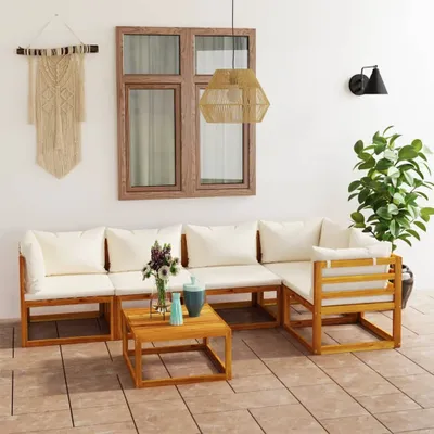 Produktbild von 6-tlg. Garten-Lounge-Set mit Auflagen Creme Massivholz Akazie , Gartenmöbel-Sets Design 2024
