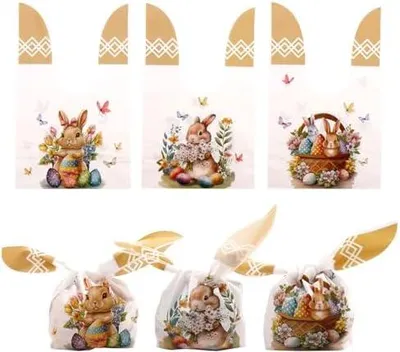 Produktbild von Koboko 50 Stück Ostertüten, Geschenktüten Ostern, Osterhasenbeutel, Ostern Tasche Geschenktüten, Ostern Süßigkeiten Tüten, Osterhasen Tüten für Ostern, Hochzeit, Geburtstag