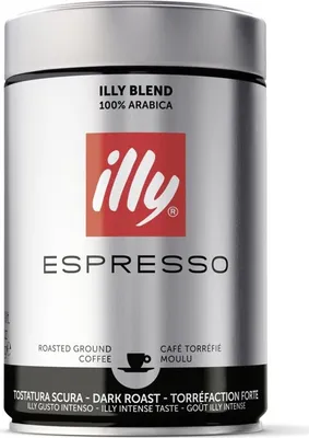 A metallic can of Illy Espresso coffee.
