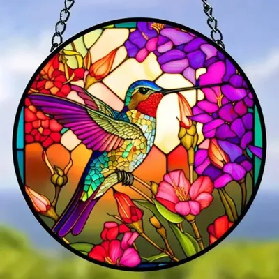 Produktbild von Sonnenfänger Kolibri – Buntglas Deko für Fenster KP31497