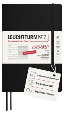Obrázok produktu pre Kalendár LEUCHTTURM1917 na rok 2027, formát A5, s blokom na poznámky, linkovaný - plánovač termínov