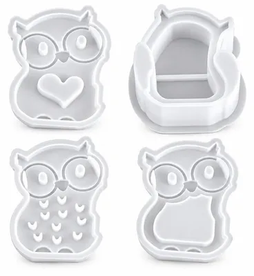 Produktbild von Silikonform Eule 4er-Set, 3D Eulen-Gießformen mit Basis, flexible Resinformen für Epoxidharz & Gießharz, DIY Deko zum Basteln